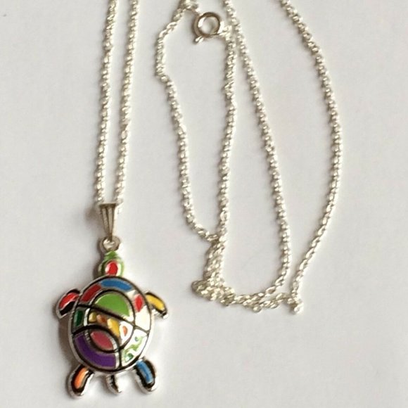 Silver Sea Life Turtle Necklace 24" Chain Nautical Island Beach Plated Plus Size - Picture 6 of 10